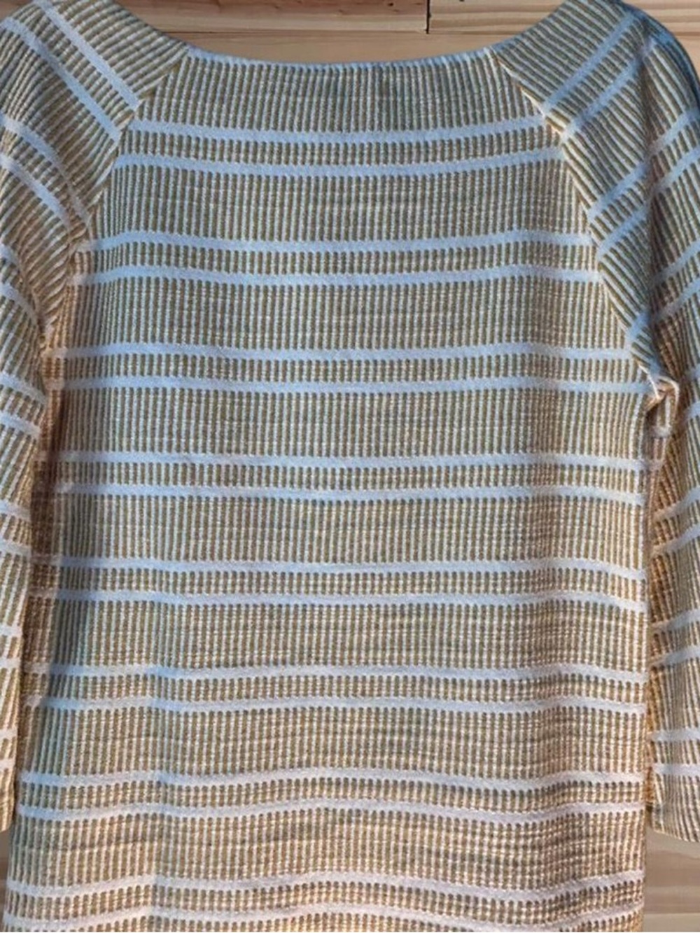 Anthropologie Postmark Mustard Yellow Striped Flared Sleeve Sweater size S - Picture 7 of 8